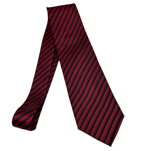 VIBRANT RED BLUE DIAGONAL STRIPED ALL OVER PRINT MEN’S TIE - Picture 1 of 5